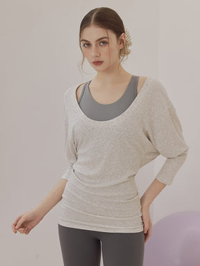 Uネック 長袖 ヨガトップス