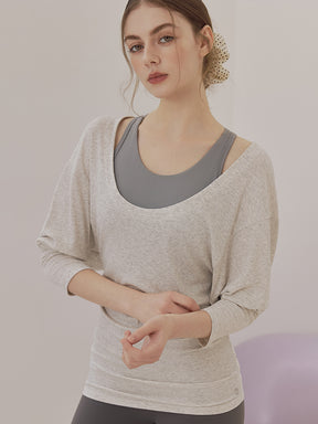 Uネック 長袖 ヨガトップス