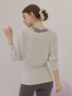 Uネック 長袖 ヨガトップス