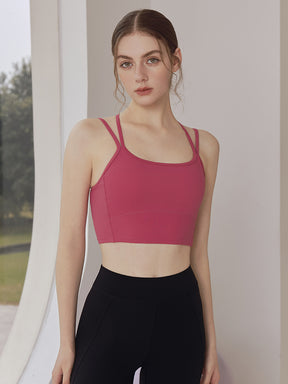 バックスタイル ダブルストラップ スポーツブラ パッド付き