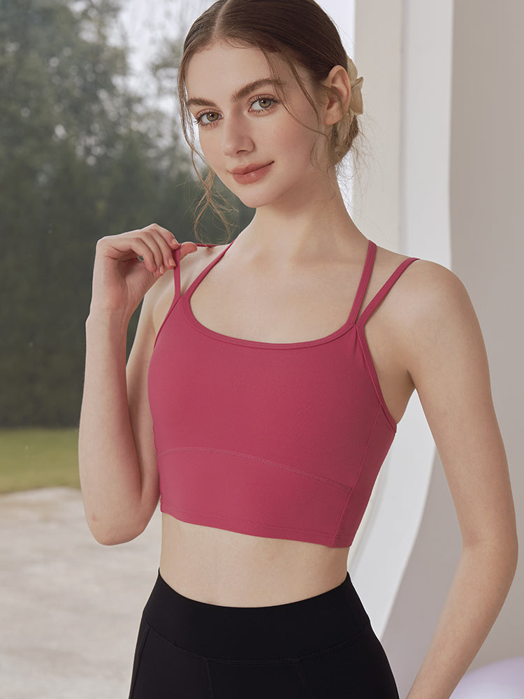 バックスタイル ダブルストラップ スポーツブラ パッド付き