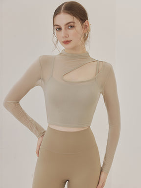 メッシュ切り替え レイヤード ロングスリーブ V字カット