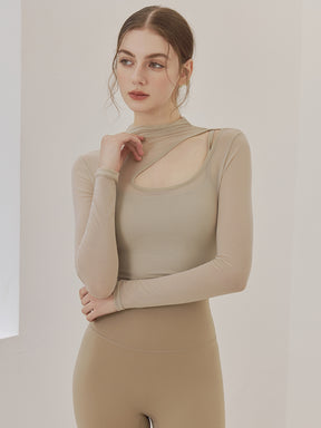 メッシュ切り替え レイヤード ロングスリーブ V字カット