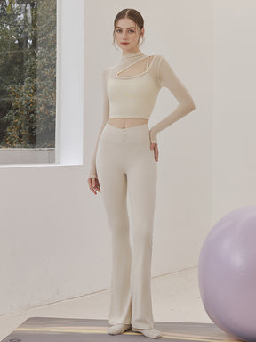 メッシュ切り替え レイヤード ロングスリーブ V字カット