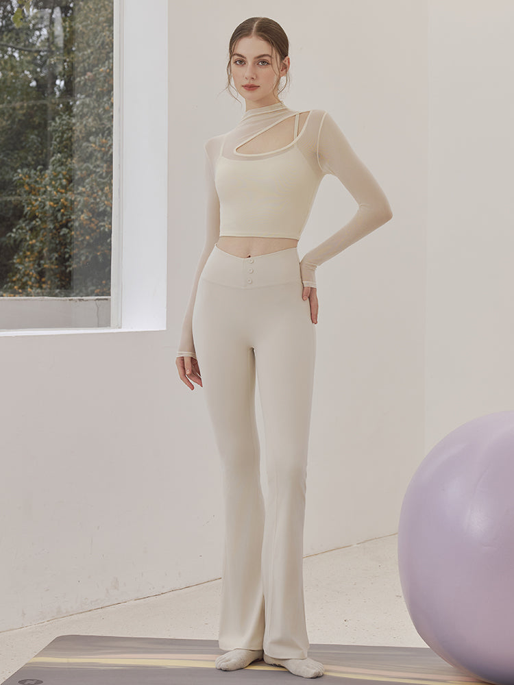 メッシュ切り替え レイヤード ロングスリーブ V字カット