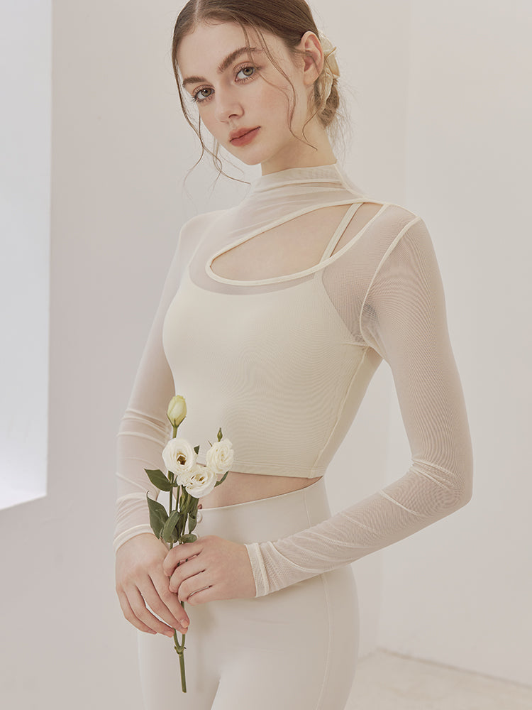 メッシュ切り替え レイヤード ロングスリーブ V字カット