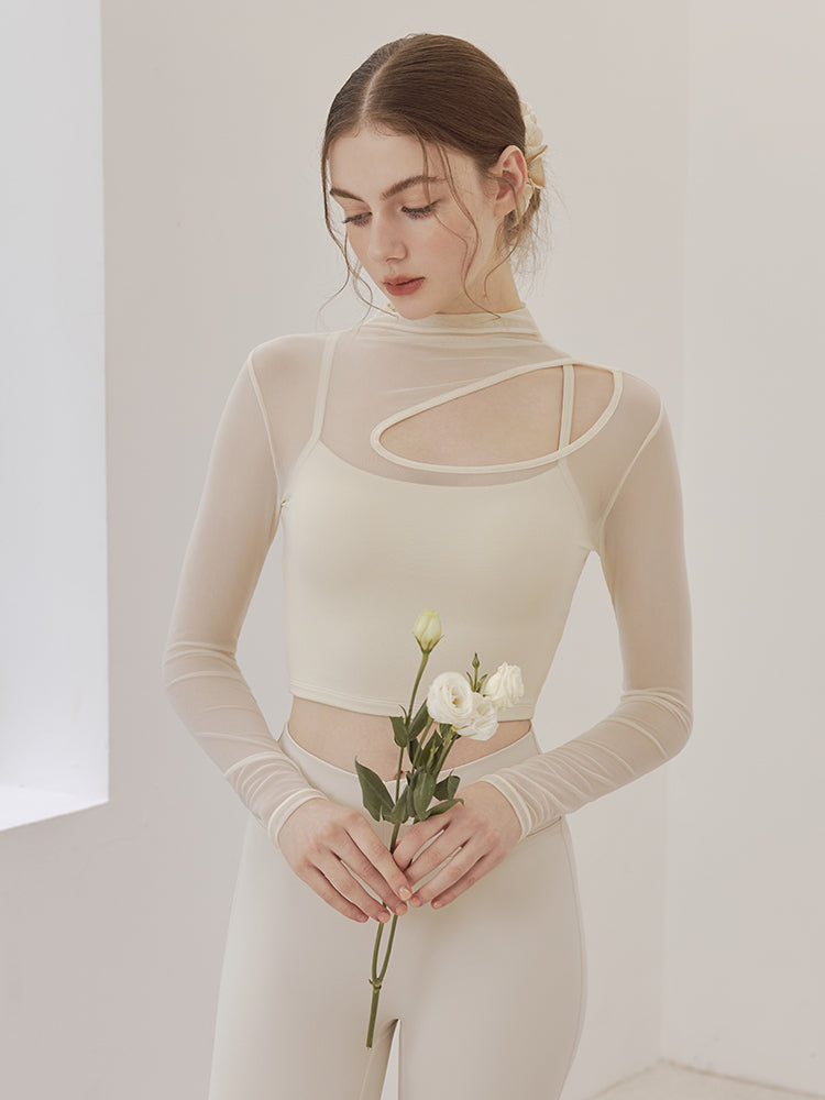 メッシュ切り替え レイヤード ロングスリーブ V字カット