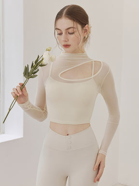 メッシュ切り替え レイヤード ロングスリーブ V字カット