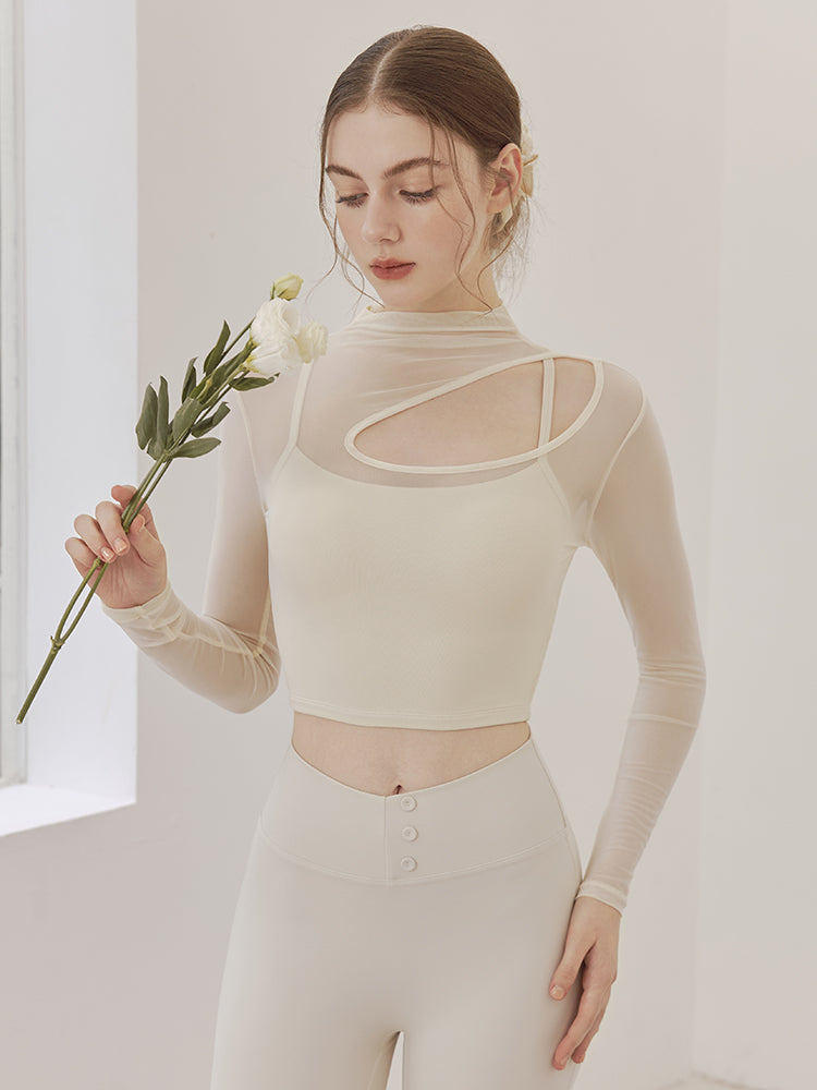 メッシュ切り替え レイヤード ロングスリーブ V字カット