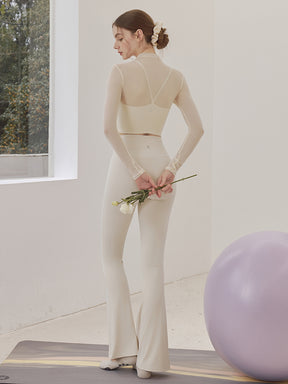 メッシュ切り替え レイヤード ロングスリーブ V字カット