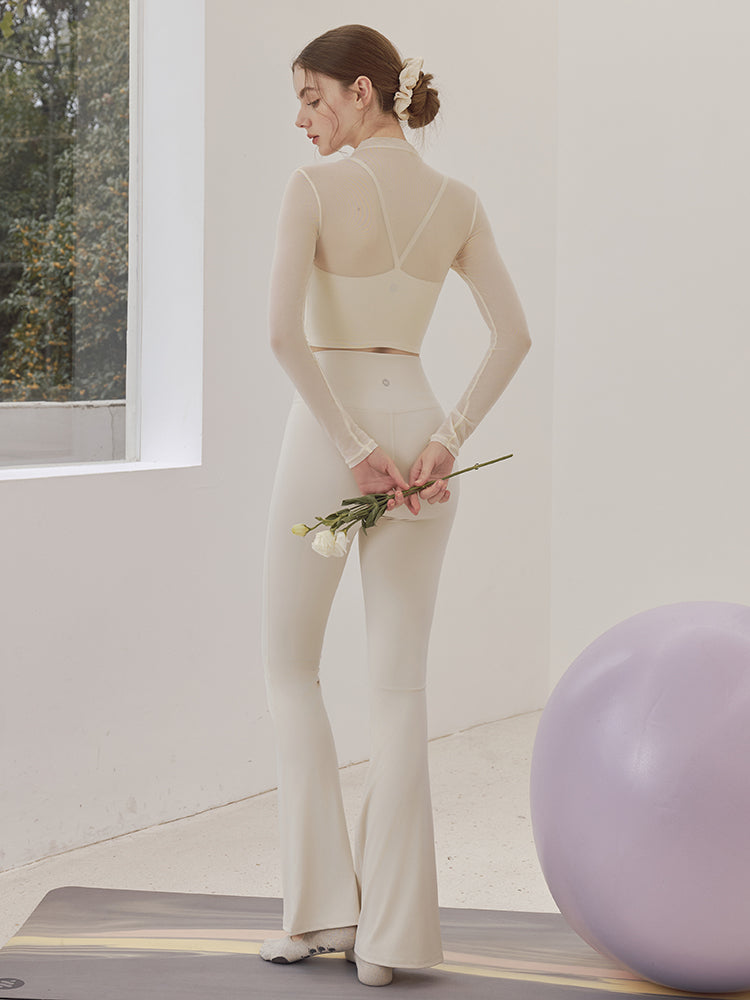 メッシュ切り替え レイヤード ロングスリーブ V字カット