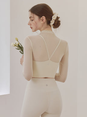 メッシュ切り替え レイヤード ロングスリーブ V字カット