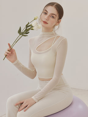 メッシュ切り替え レイヤード ロングスリーブ V字カット