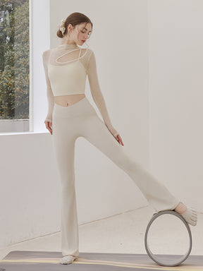 メッシュ切り替え レイヤード ロングスリーブ V字カット