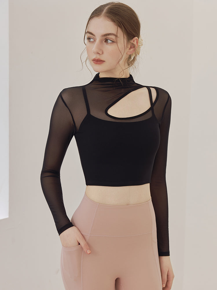 メッシュ切り替え レイヤード ロングスリーブ V字カット