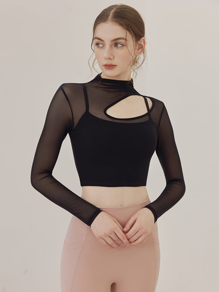 メッシュ切り替え レイヤード ロングスリーブ V字カット