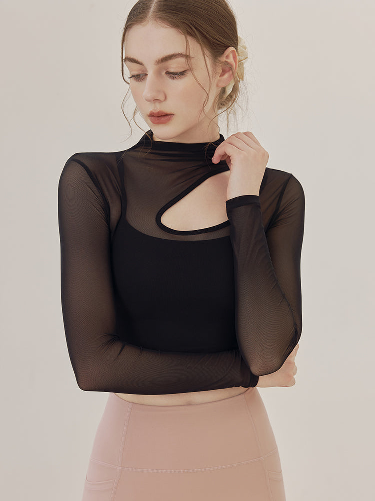 メッシュ切り替え レイヤード ロングスリーブ V字カット