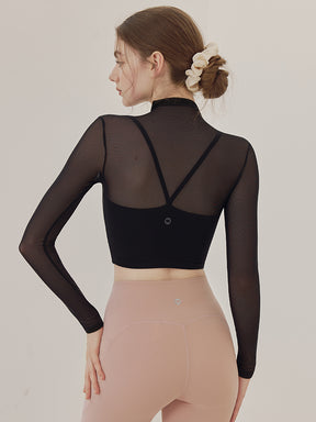 メッシュ切り替え レイヤード ロングスリーブ V字カット