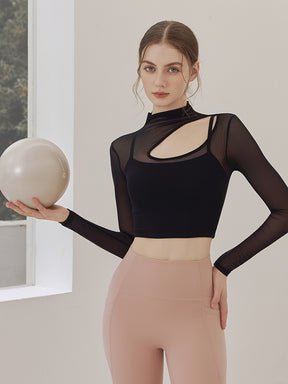 メッシュ切り替え レイヤード ロングスリーブ V字カット