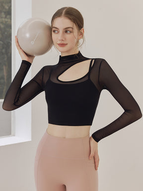 メッシュ切り替え レイヤード ロングスリーブ V字カット