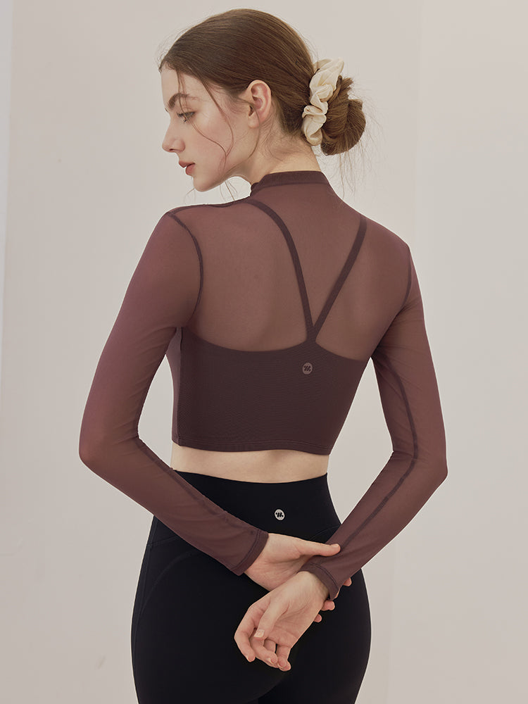 メッシュ切り替え レイヤード ロングスリーブ V字カット