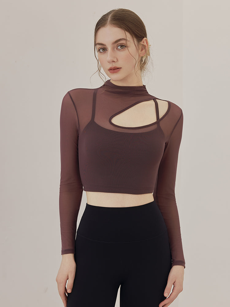 メッシュ切り替え レイヤード ロングスリーブ V字カット