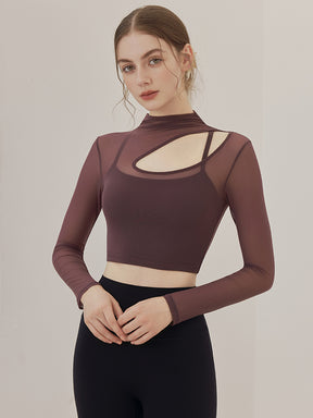 メッシュ切り替え レイヤード ロングスリーブ V字カット