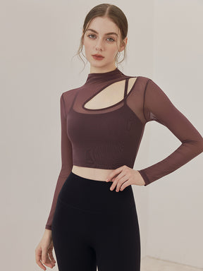 メッシュ切り替え レイヤード ロングスリーブ V字カット