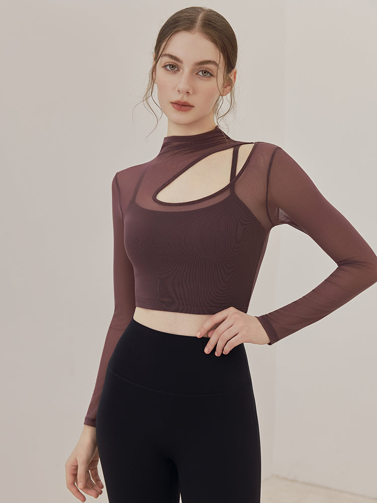 メッシュ切り替え レイヤード ロングスリーブ V字カット