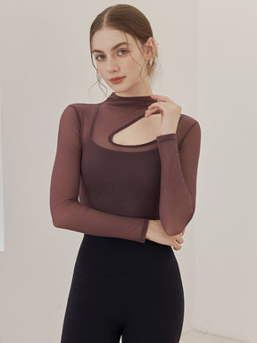 メッシュ切り替え レイヤード ロングスリーブ V字カット