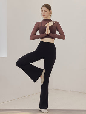 メッシュ切り替え レイヤード ロングスリーブ V字カット