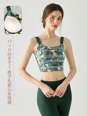 メッシュ ボタニカル柄 パッド付きブラトップ