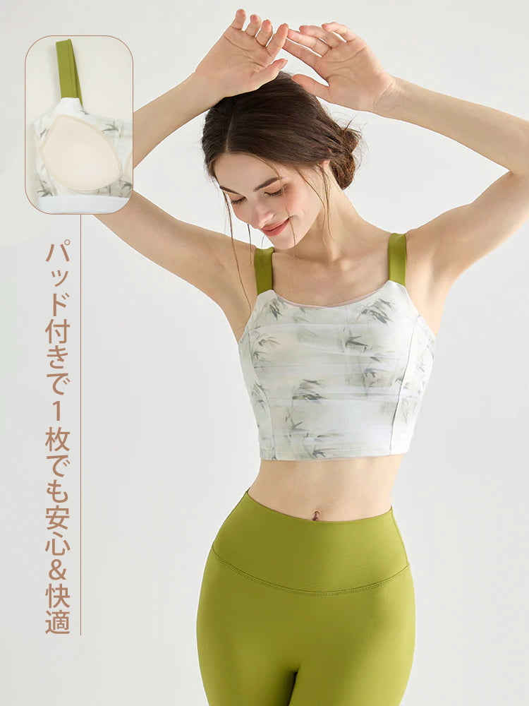メッシュ プリント柄 パッド付きブラトップ