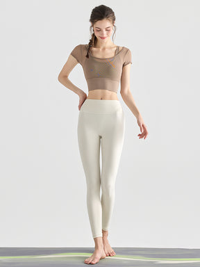 フェイクレイヤード メッシュ切り替え 半袖 ブラカップ付き