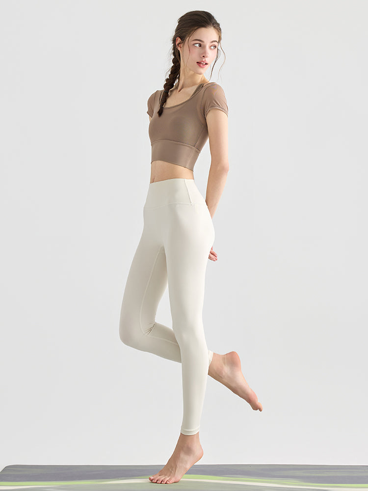 フェイクレイヤード メッシュ切り替え 半袖 ブラカップ付き