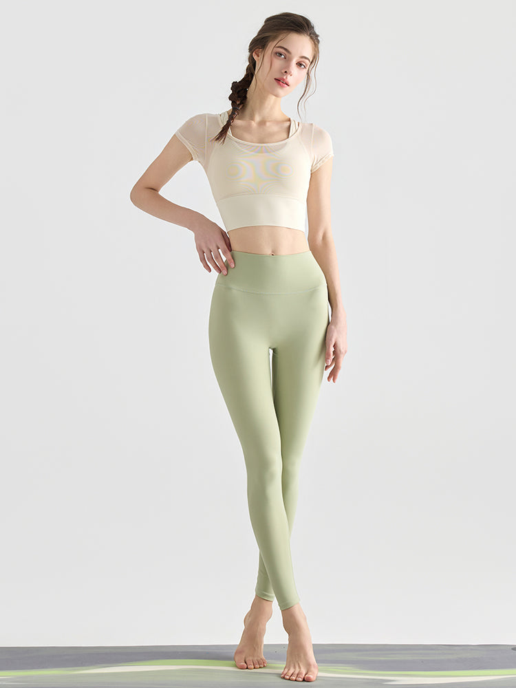 フェイクレイヤード メッシュ切り替え 半袖 ブラカップ付き