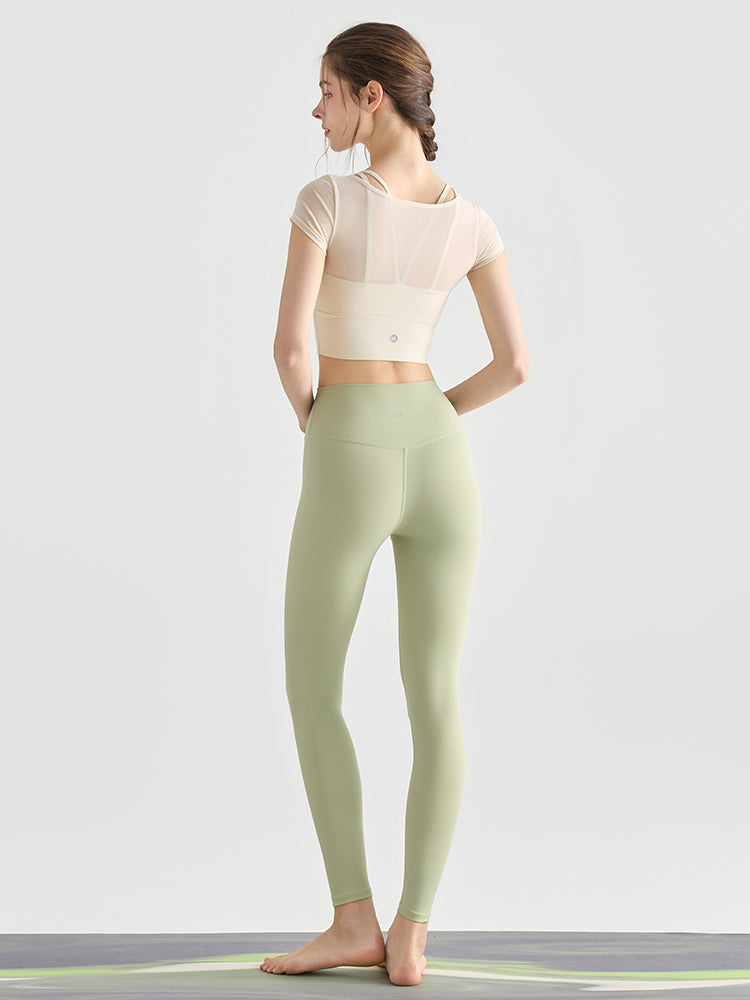 フェイクレイヤード メッシュ切り替え 半袖 ブラカップ付き