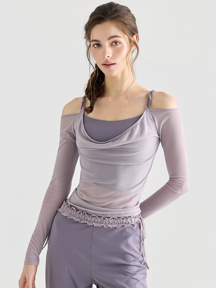 ドレープネック オフショルダー長袖