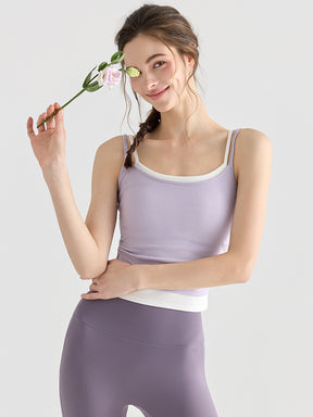 配色 美背 リブ ダブルストラップ キャミソール