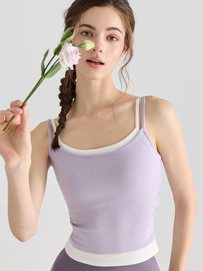 配色 美背 リブ ダブルストラップ キャミソール