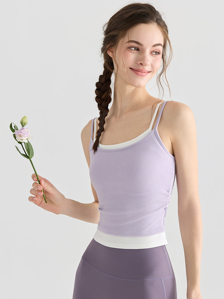 配色 美背 リブ ダブルストラップ キャミソール