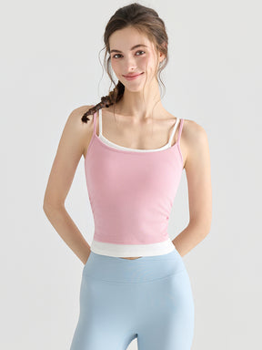 配色 美背 リブ ダブルストラップ キャミソール