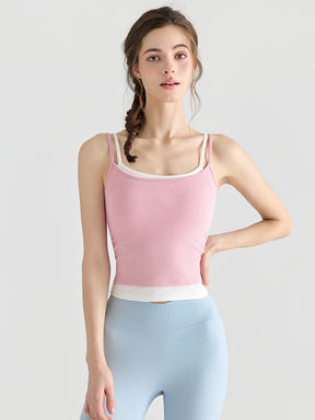 配色 美背 リブ ダブルストラップ キャミソール