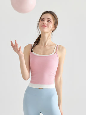 配色 美背 リブ ダブルストラップ キャミソール