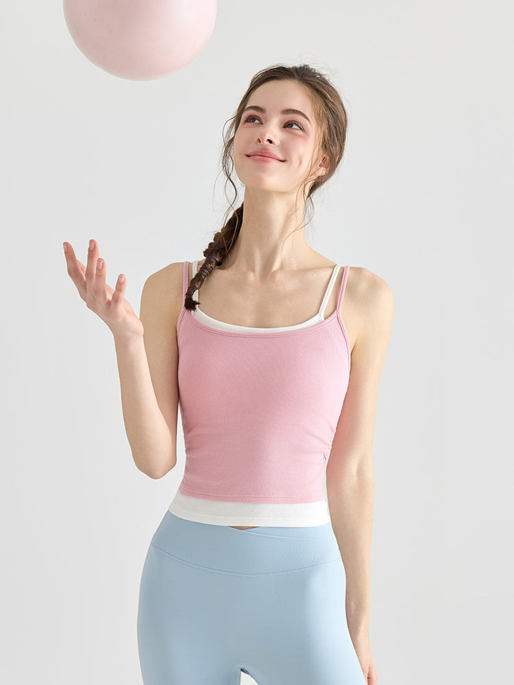 配色 美背 リブ ダブルストラップ キャミソール