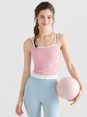 配色 美背 リブ ダブルストラップ キャミソール