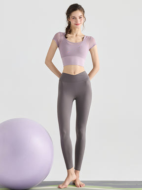 フェイクレイヤード メッシュ切り替え 半袖 ブラカップ付き