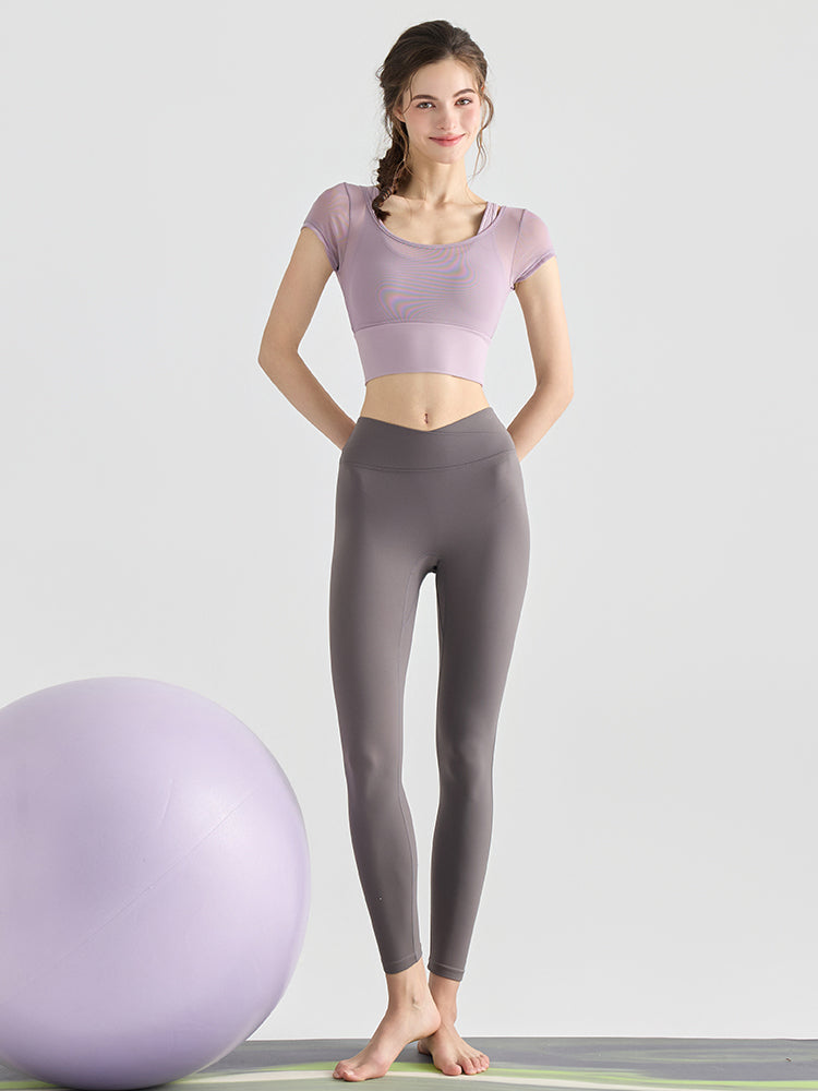 フェイクレイヤード メッシュ切り替え 半袖 ブラカップ付き