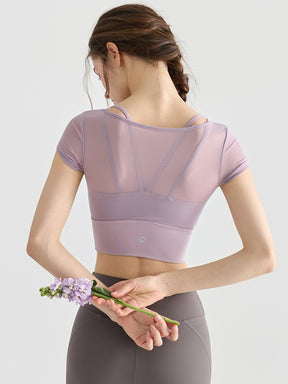 フェイクレイヤード メッシュ切り替え 半袖 ブラカップ付き