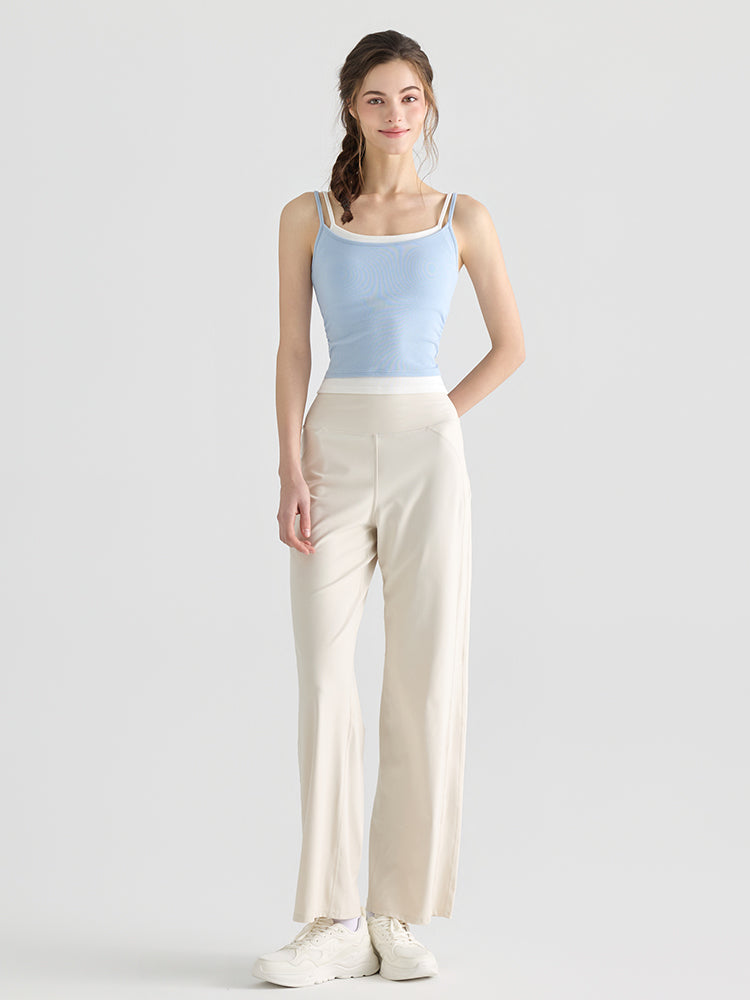 配色 美背 リブ ダブルストラップ キャミソール